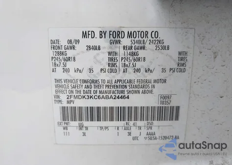 2010 Ford Edge Limited z USA, uszkodzony, nr VIN 2FMDK3KC6ABA24464